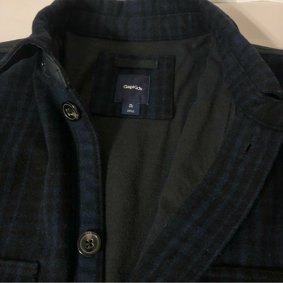 GAP Kids Black/Navy Blue Plaid Button Front Coat Camp Jacket Size 12 - Picture 3 of 8